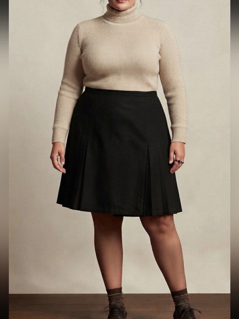 VTG Black Wool Pleated Skirt Fits XL No Sz Tag Dark Academia Heritage Old Money
